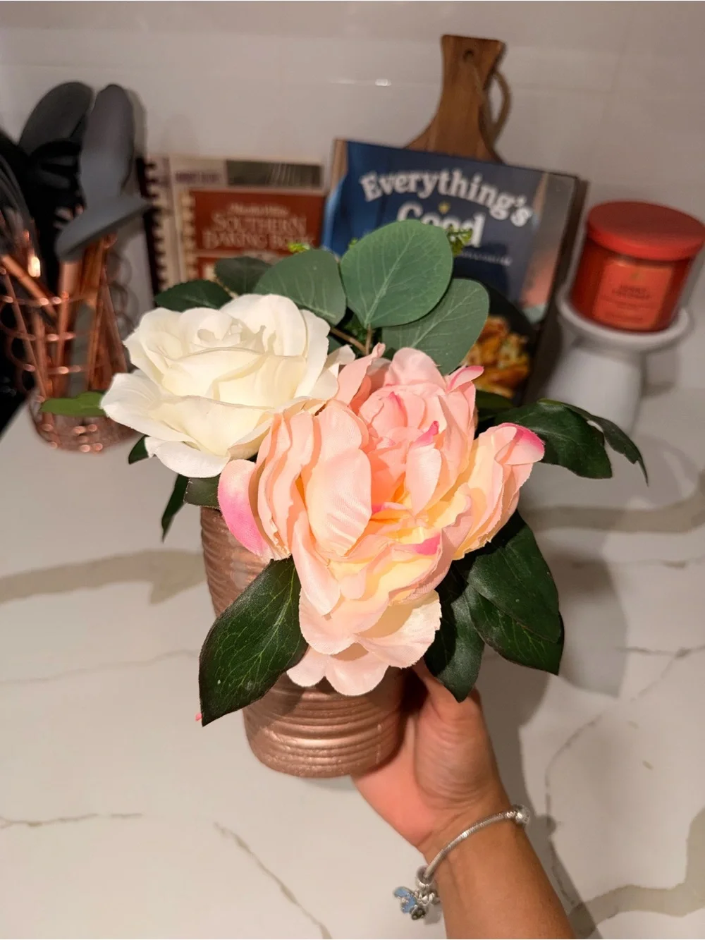 Artificial Rose & Peony Arrangement in Cream and Pink - Home Accents